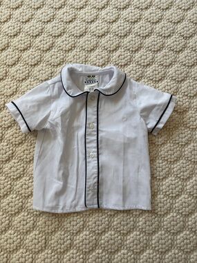 Florence Eiseman Baby White Short-Sleeve Button-Front Shirt with Black Piping
